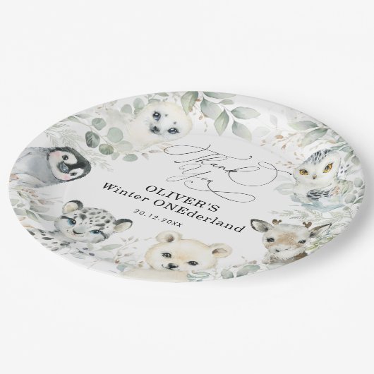 冬のワンダーランド北極動物雪林 ペーパープレート (アングル)