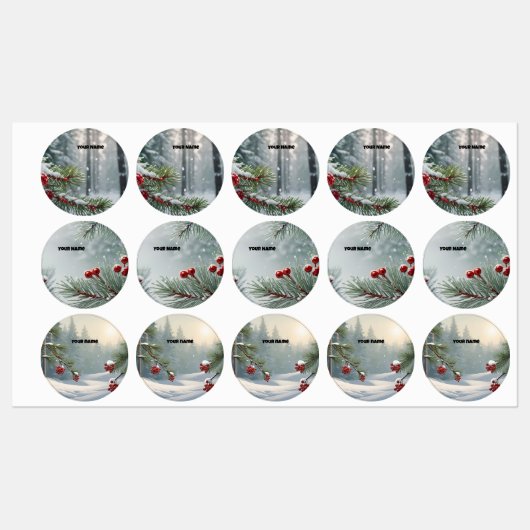 冬のワンダーランド名タグ | ピネコンと赤 ラベル (シート)