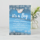 冬のワンダーランド小さな王子の男の子の赤ちゃんシャワー 招待状 (スタンド正面)