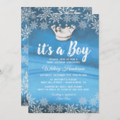 冬のワンダーランド小さな王子の男の子の赤ちゃんシャワー 招待状 (正面/裏面)