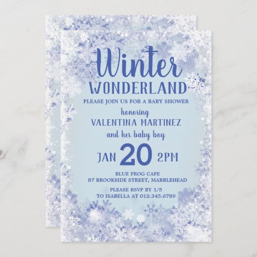 冬のワンダーランド少年の赤ちゃんシャワー 招待状 (正面/裏面)