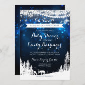 冬のワンダーランド星空の夜の鹿の赤ちゃんシャワー 招待状 (正面/裏面)