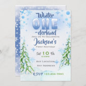 冬のワンダーランド最初の誕生日パーティーの招待状 招待状 (正面/裏面)