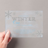冬のワンダーランド最初の誕生日パーティー アクリル招待状 (インサイチュ (ポータブル))