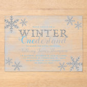 冬のワンダーランド最初の誕生日パーティー アクリル招待状 (正面)