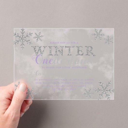 冬のワンダーランド最初の誕生日パーティー アクリル招待状 (インサイチュ (ポータブル))