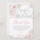 冬のワンダーランド最初の誕生日フローラ銀の雪 サンキューカード (正面)