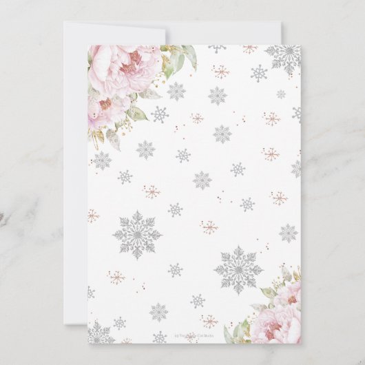 冬のワンダーランド最初の誕生日フローラ銀の雪 サンキューカード (裏面)