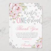 冬のワンダーランド最初の誕生日フローラ銀の雪 サンキューカード (正面/裏面)