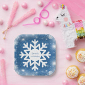 冬のワンダーランド最初の誕生日ボーイスノーフレーク ペーパープレート (パーティー)