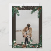 冬のワンダーランド松の雪の写真の結婚スクリプト 招待状 (裏面)