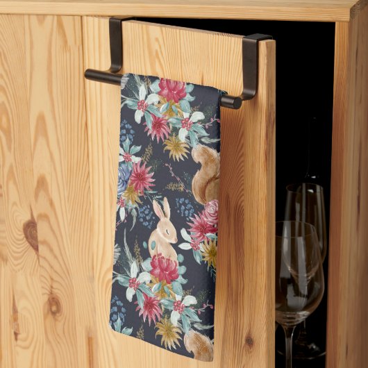 冬のワンダーランド森林動物のクリスマス キッチンタオル (三つ折り)