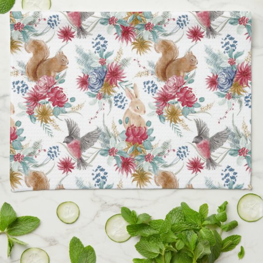 冬のワンダーランド森林動物のクリスマス キッチンタオル (折り畳み)