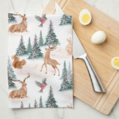 冬のワンダーランド森林動物のクリスマス キッチンタオル (四つ折り)