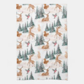 冬のワンダーランド森林動物のクリスマス キッチンタオル (縦)