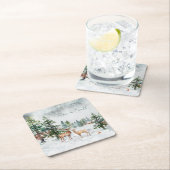 冬のワンダーランド森林動物の地球の平和 スクエアペーパーコースター (インサイチュ)