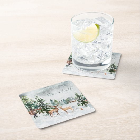 冬のワンダーランド森林動物の地球の平和 スクエアペーパーコースター (インサイチュ)
