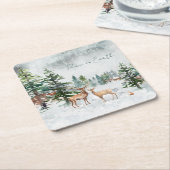 冬のワンダーランド森林動物の地球の平和 スクエアペーパーコースター (アングル)