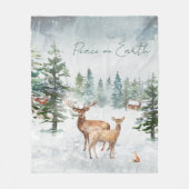 冬のワンダーランド森林動物の地球の平和 フリースブランケット (正面)