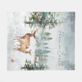 冬のワンダーランド森林動物の地球の平和 フリースブランケット (正面(横))