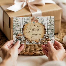 冬のワンダーランド森林動物の赤ちゃんシャワー サンキューカード