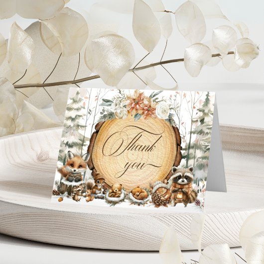 冬のワンダーランド森林動物の赤ちゃんシャワー サンキューカード