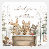 冬のワンダーランド森林動物の赤ちゃんシャワー スクエアシール (正面)
