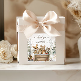 冬のワンダーランド森林動物の赤ちゃんシャワー スクエアシール