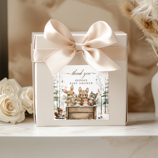 冬のワンダーランド森林動物の赤ちゃんシャワー スクエアシール