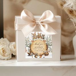 冬のワンダーランド森林動物の赤ちゃんシャワー スクエアシール