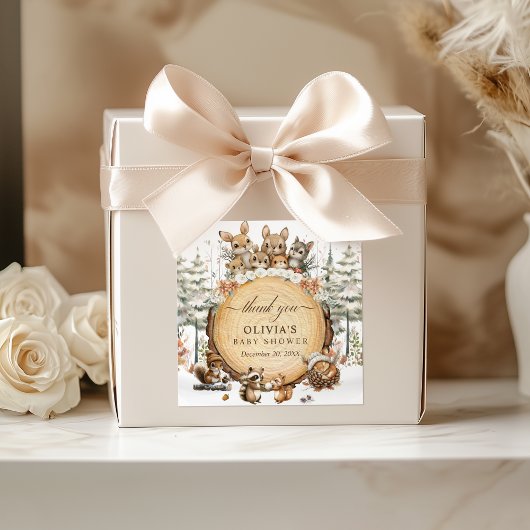 冬のワンダーランド森林動物の赤ちゃんシャワー スクエアシール