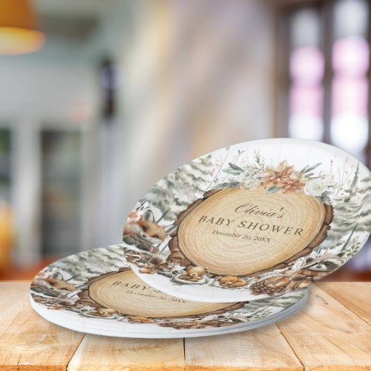 冬のワンダーランド森林動物の赤ちゃんシャワー ペーパープレート