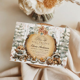 冬のワンダーランド水彩動物の赤ちゃんシャワー 招待状