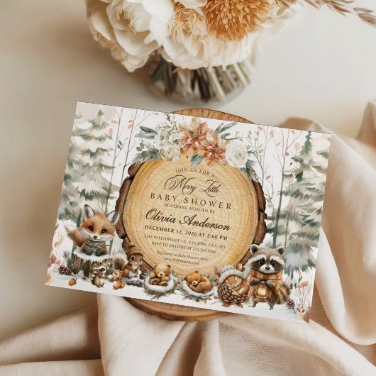 冬のワンダーランド水彩動物の赤ちゃんシャワー 招待状