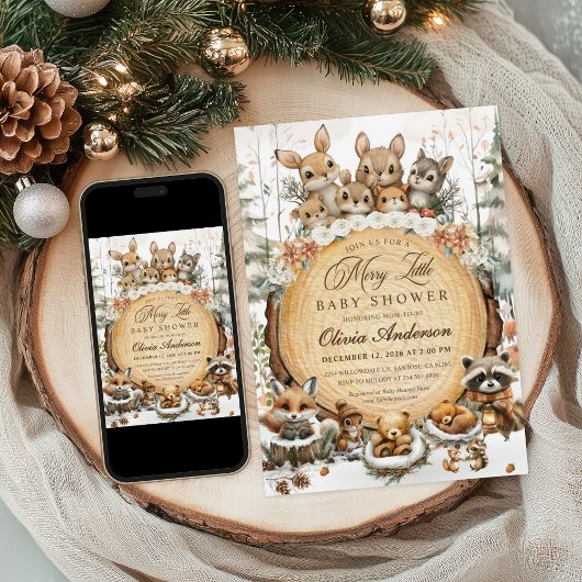 冬のワンダーランド水彩動物の赤ちゃんシャワー 招待状