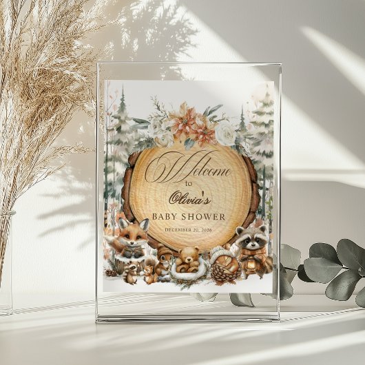 冬のワンダーランド水彩動物ウェルカムサイン ポスター