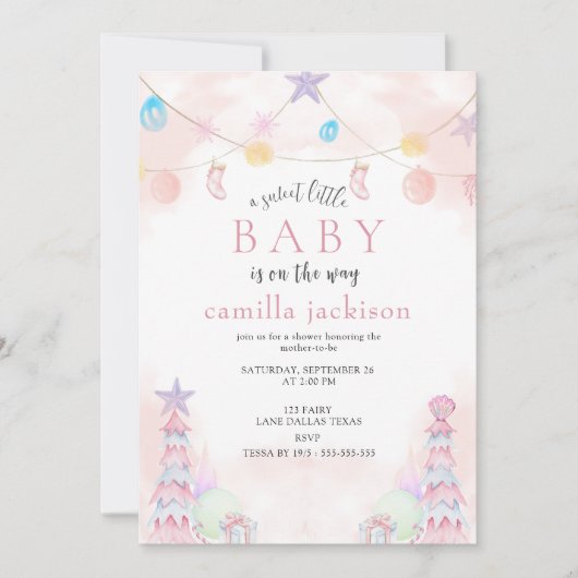 冬のワンダーランド甘い小さな赤ちゃんシャワー 招待状 (正面)