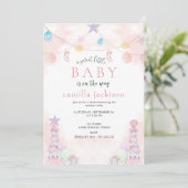 冬のワンダーランド甘い小さな赤ちゃんシャワー 招待状 (スタンド正面)