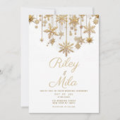 冬のワンダーランド白金ゴールド雪結婚片 招待状 (正面)