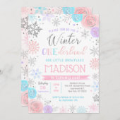 冬のワンダーランド第1の誕生日パーティの招待状 招待状 (正面/裏面)