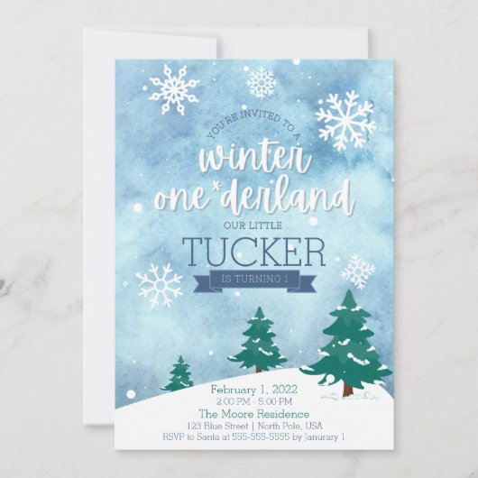 冬のワンダーランド第1誕生日パーティの招待状 招待状 (正面)
