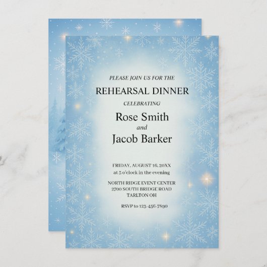 冬のワンダーランド結婚のリハーサルディナー 招待状 (正面/裏面)