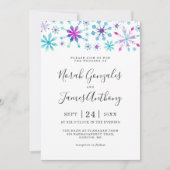 冬のワンダーランド結婚の雪のカラフルかがり 招待状 (正面)