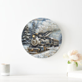 冬のワンダーランド蒸気列車。 ラージ壁時計