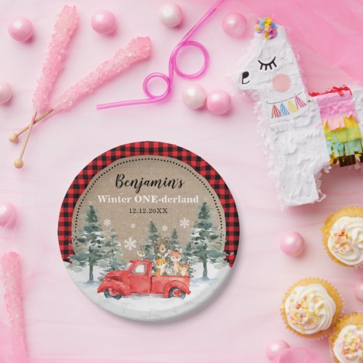 冬のワンダーランド誕生日森林の森林動物 ペーパープレート (パーティー)