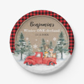 冬のワンダーランド誕生日森林の森林動物 ペーパープレート (正面)