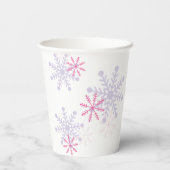 冬のワンダーランド赤ちゃんシャワーかわいいピンクの雪 紙コップ (裏面)