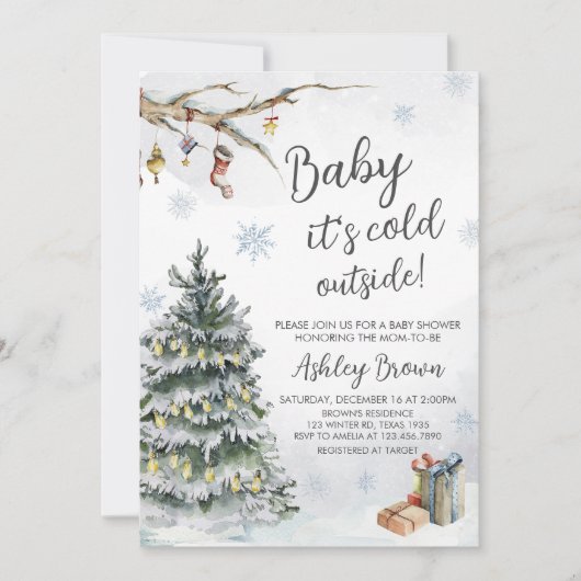 冬のワンダーランド赤ちゃんシャワー 招待状 (正面)