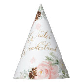 冬のワンダーランド赤面ピンクの女の子の誕生日 パーティーハット (正面)