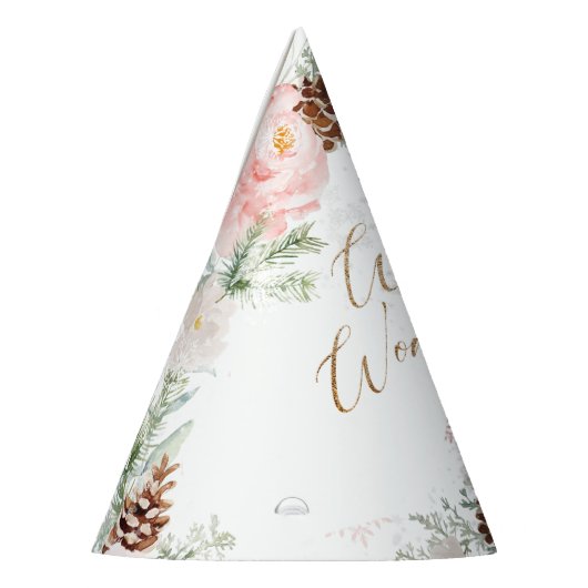 冬のワンダーランド赤面ピンクの女の子の誕生日 パーティーハット (左)